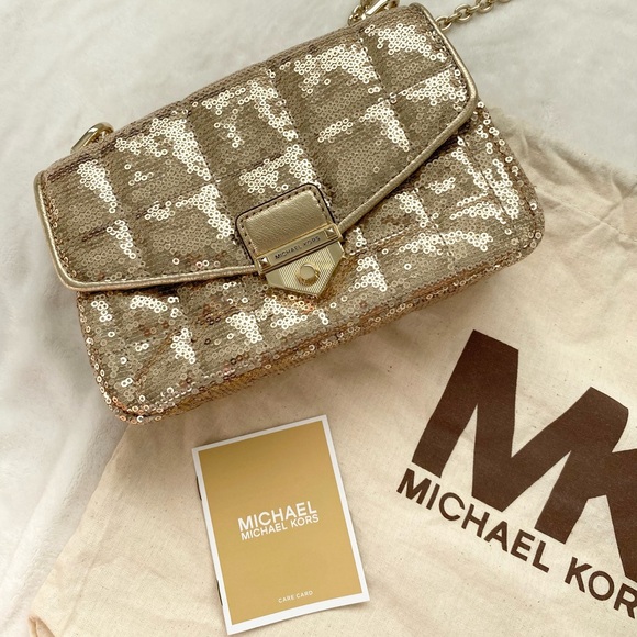 NEW Michael Kors Gold Sequin Quilted Soho Shoulder Bag - Picture 15 of 15